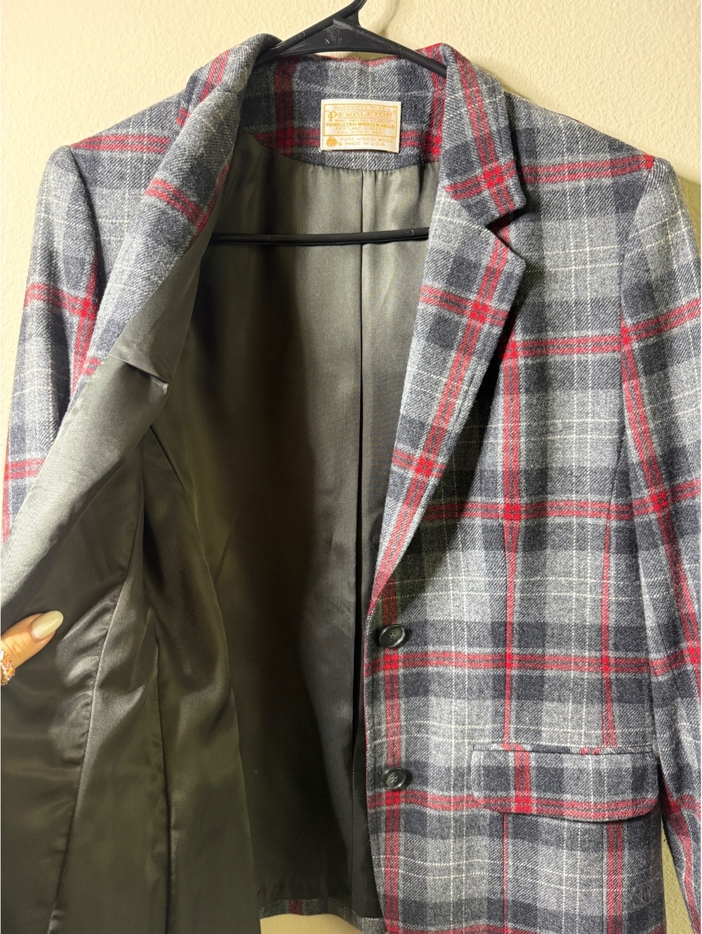 Pendleton Women's Wool Plaid Blazer Jacket Gray Red Size Medium - Picture 6 of 7